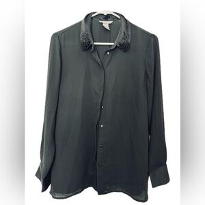 H&M Black Satin Shirt with Embroidered Detail